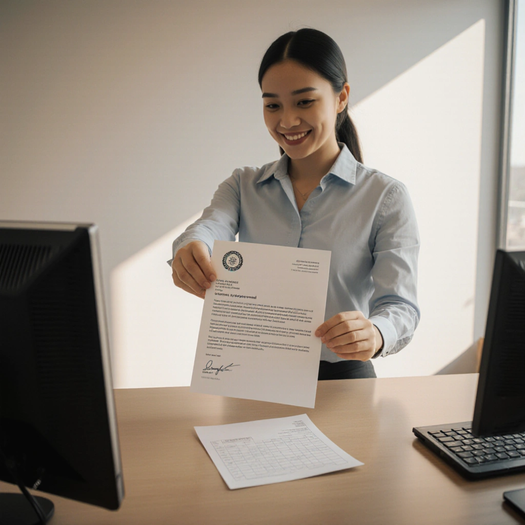 A neat stack of 2026 grant application documents including ID, proof of residence, financial statements, and a project proposal on a desk.